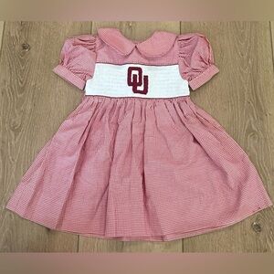 OU Smocked Dress in Red and White
